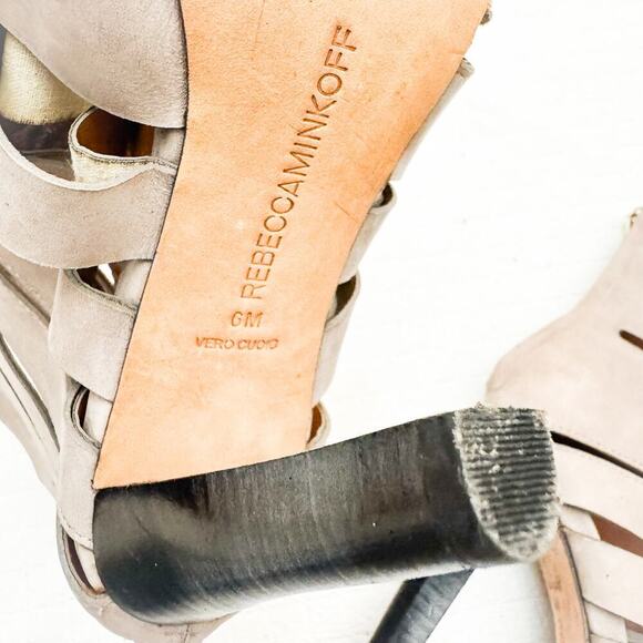 Rebecca Minkoff Derea Suede Sand Colored Heeled Booties Size 6 - Picture 3 of 6